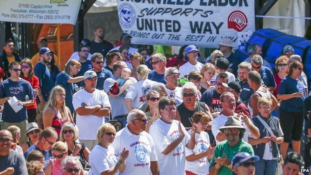 Union workers applaud at Laborfest in Milwaukee