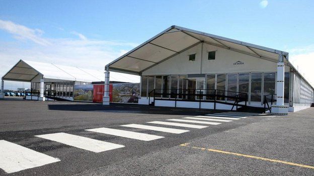 temporary terminal at Cardiff airport