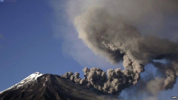 Picture of the Tungurahua volcano spewing smoke, taken on 31 August, 2014.