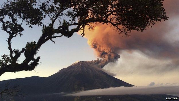 Tungurahua volcano erupts near Banos on 31 August, 2014.