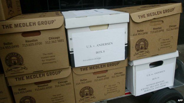 A cart load of documents in the United States versus Arthur Andersen case in 2002