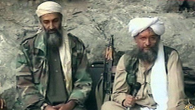 Ayman al-Zawahiri (right) with Osama bin Laden in 2001