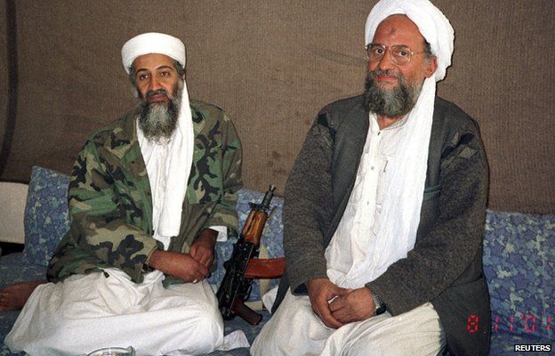Osama Bin Laden and Aymen al-Zawahiri during an interview in Afghanistan 8 November 2001