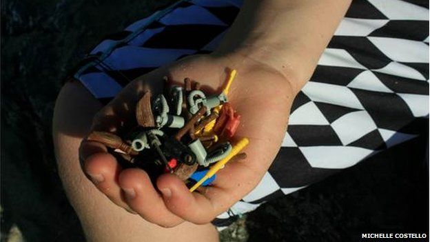 Assorted Lego items found on a beach