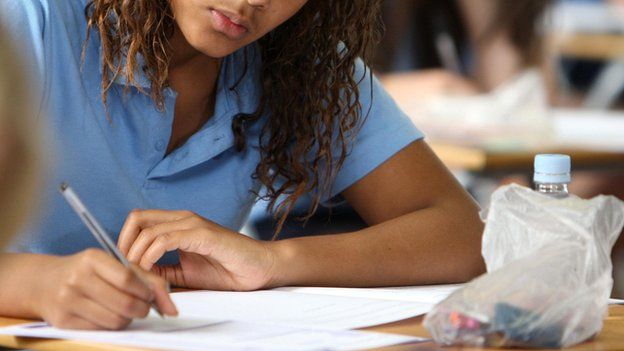 Close up girl in exam