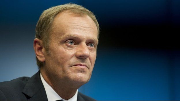 Polish Prime Minister Donald Tusk during a press briefing at the European Union summit in Brussels - 30 August 2014