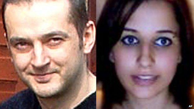 In this combination of file photos provided by their family is Mark Drybrough, left, from Coventry, England and Nadia Kajouji, from Brampton, Ontario.