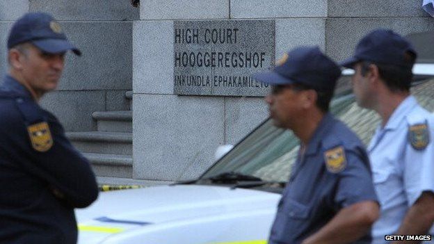 Security officers outside South Africa's Western Cape High Court