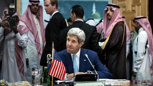 US Secretary of State John Kerry waits for start of Gulf Co-operation Council and Regional Partners meeting in Jeddah. 11 Sept 2014