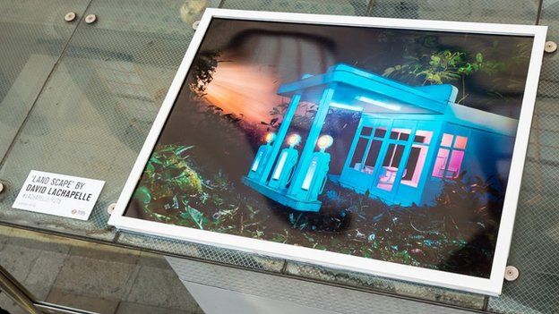 David LaChapelle photograph on bus stop