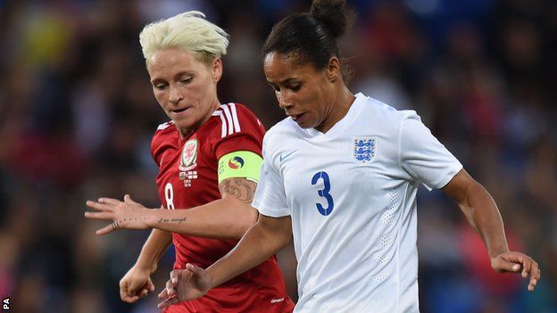 Jess Fishlock in action against England's Demi Stokes