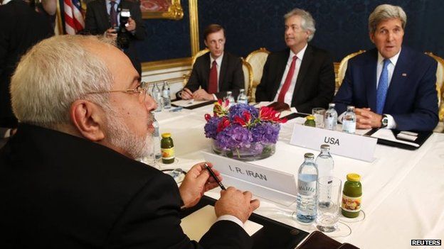 Iranian Foreign Minister Mohammad Javad Zarif and US Secretary of State John Kerry meet in Vienna in July 2014