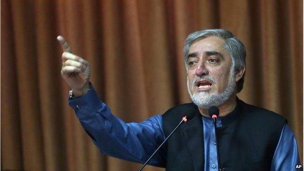 Afghan presidential candidate Abdullah Abdullah speaks during a news conference in Kabul, Afghanistan, Monday, 8 September 2014.