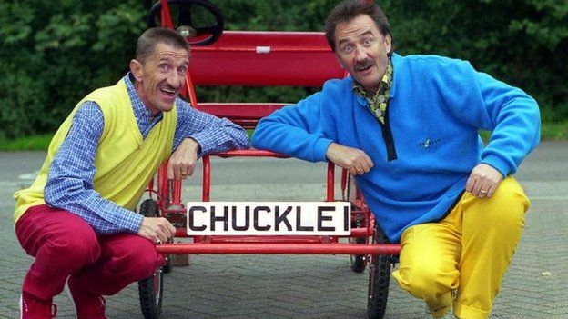 The Chuckle Brothers with their Chuckle I car and bright trousers