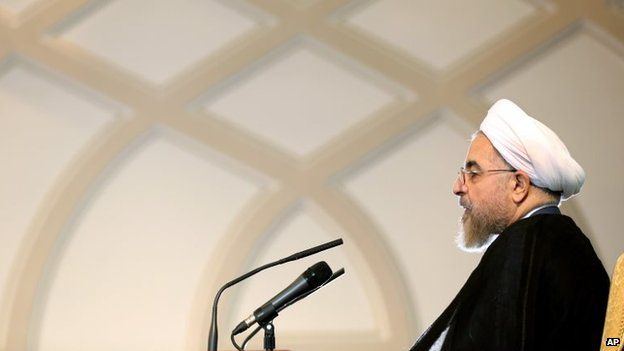 Hassan Rouhani gives a speech in Tehran (30 August 2014)