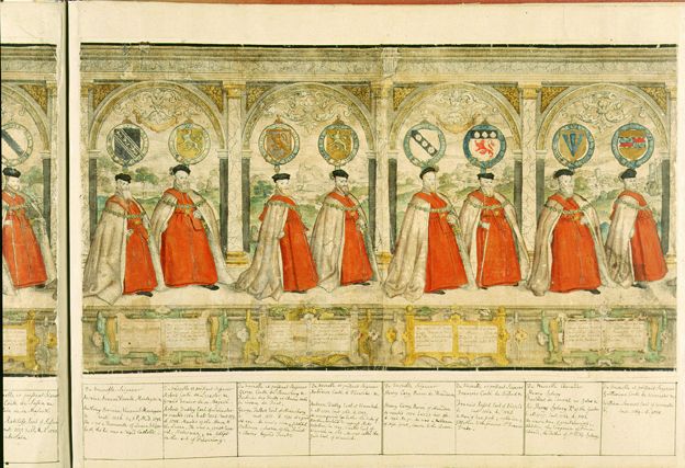 1576 illustration showing knights of the garter