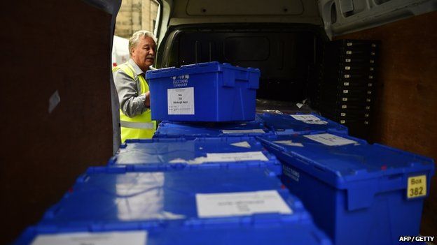Ballot boxes loaded onto vans in Edinburgh