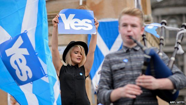 Yes campaigners hold a pro-independence rally in George Square, Glasgow