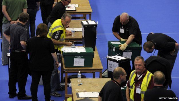 Ballots boxes in Glasgow
