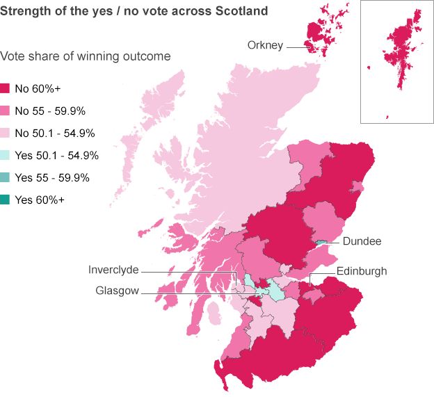 In Maps How Close Was The Scottish Referendum Vote Bbc News