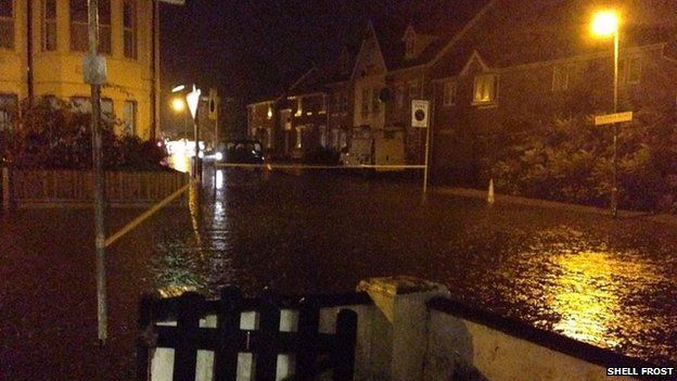 Flooded road in Southend