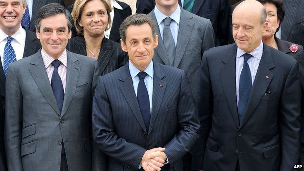 2010 photo - ex-Prime Minister Francois Fillon (left), ex-President Nicolas Sarkozy and ex-Defence Minister Alain Juppe