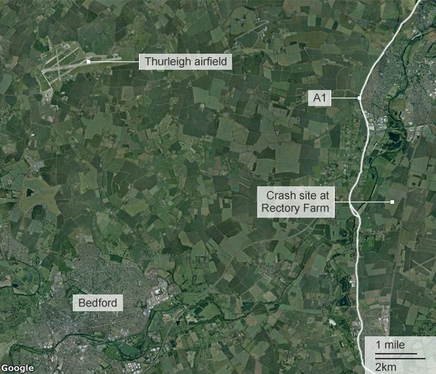 Satellite image showing the crash site near the A1