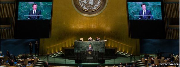 David Cameron speaking at the UN in New York