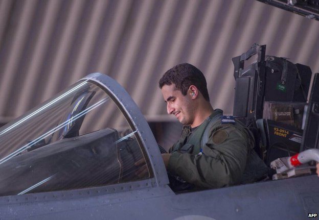 Saudi Arabian air force pilot Prince Khaled bin Salman in his cockpit at an undisclosed location, 23 September