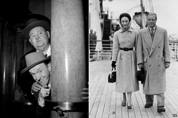 Laurel and Hardy and the Duke and Duchess of Windsor aboard the 'RMS Queen Mary'