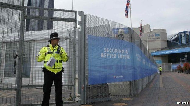 Police officer outside the Conservative party conference venue in Birmingham
