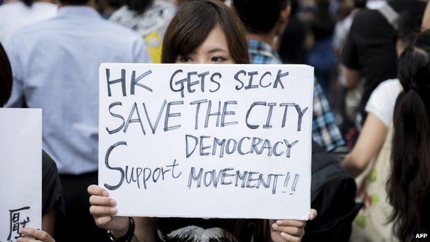 Protesters are angry at Chinese government's plans to vet candidates in Hong Kong's 2017 elections.