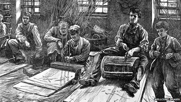A sketch of blind basket makers from 1871