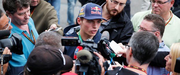 Max Verstappen speaks with the media in the paddock at the recent Belgian Grand Prix at Spa-Francorchamps