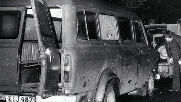 the bullet riddled minibus near Kingsmill in south Armagh in which 10 Protestant workmen were travelling