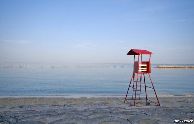 Empty lifeguard's chair on a Japanese beach