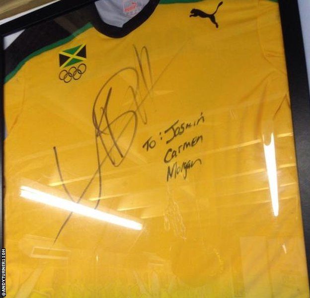 A Jamaica t-shirt signed by Usain Bolt