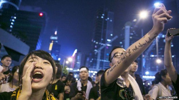 Protesters in Hong Kong, 1 Oct