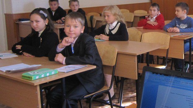 Children at school number one in Donetsk