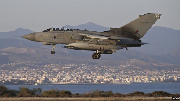 An RAF Tornado GR4 returning to RAF Akrotiri in Cyprus after an armed mission