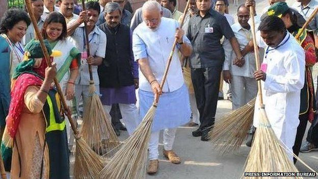 PM Modi wields the broom