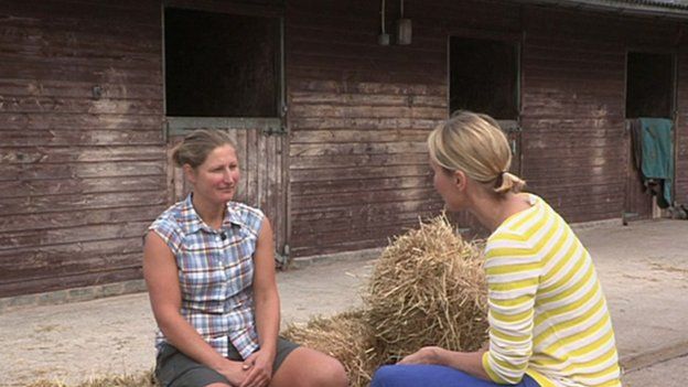 Dianne Oxberry speaks to a Cheshire resident about the HS2 proposals which will run through her farm