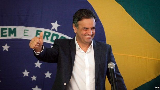 Aecio Neves, Brazilian presidential candidate, after the first round of voting on 5 October 2014
