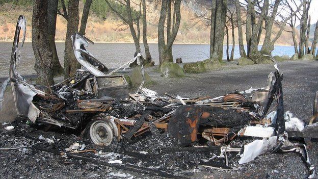 Loch Lomond burnt campervan