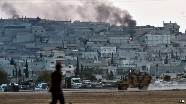 Smoke rises in Kobane, 7 Oct