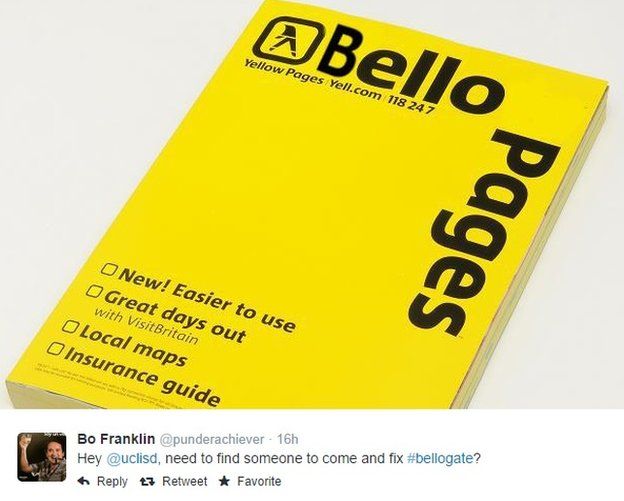 A copy of the Yellow Pages, with the word 'Yellow' changed to 'Bello'