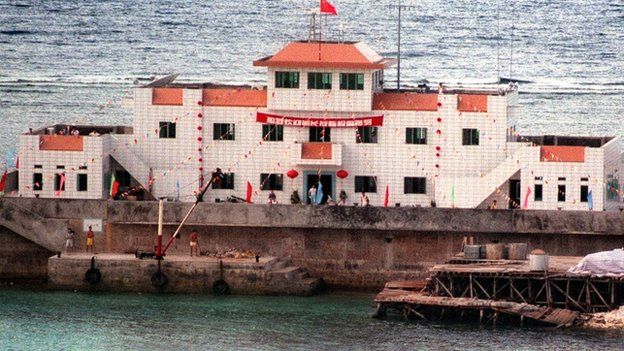 Chinese fort at the Mischief Reef, an area claimed by the Philippines located in the disputed Spratly Islands