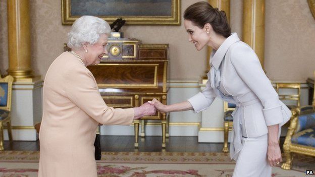 The Queen greets Angelina Jolie