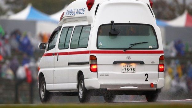 Jules Bianchi was taken away in an ambulance after crashing during the Japanese Grand Prix