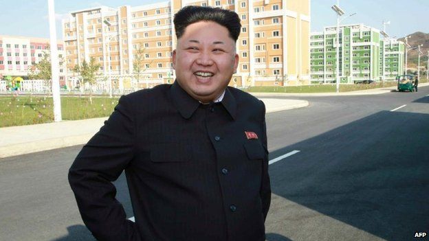 A picture carried by North Korean newspaper Rodong Sinmun apparently of Kim Jong-un visiting a residential area for scientists - 14 October 2014